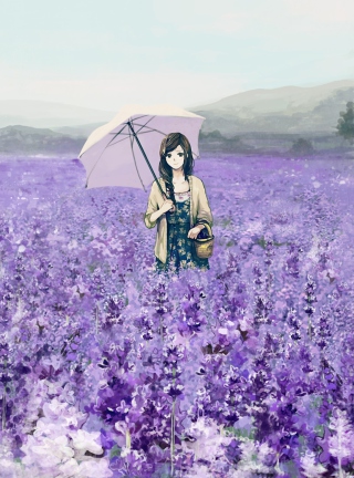 Girl With Umbrella In Lavender Field - Obrázkek zdarma pro Nokia C2-02