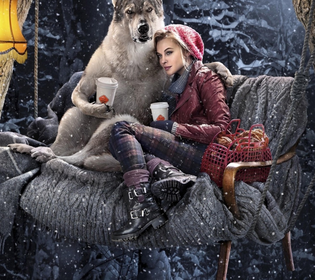 Обои Little Red Riding Hood with Wolf 1080x960