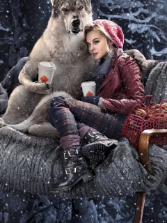 Обои Little Red Riding Hood with Wolf 240x320