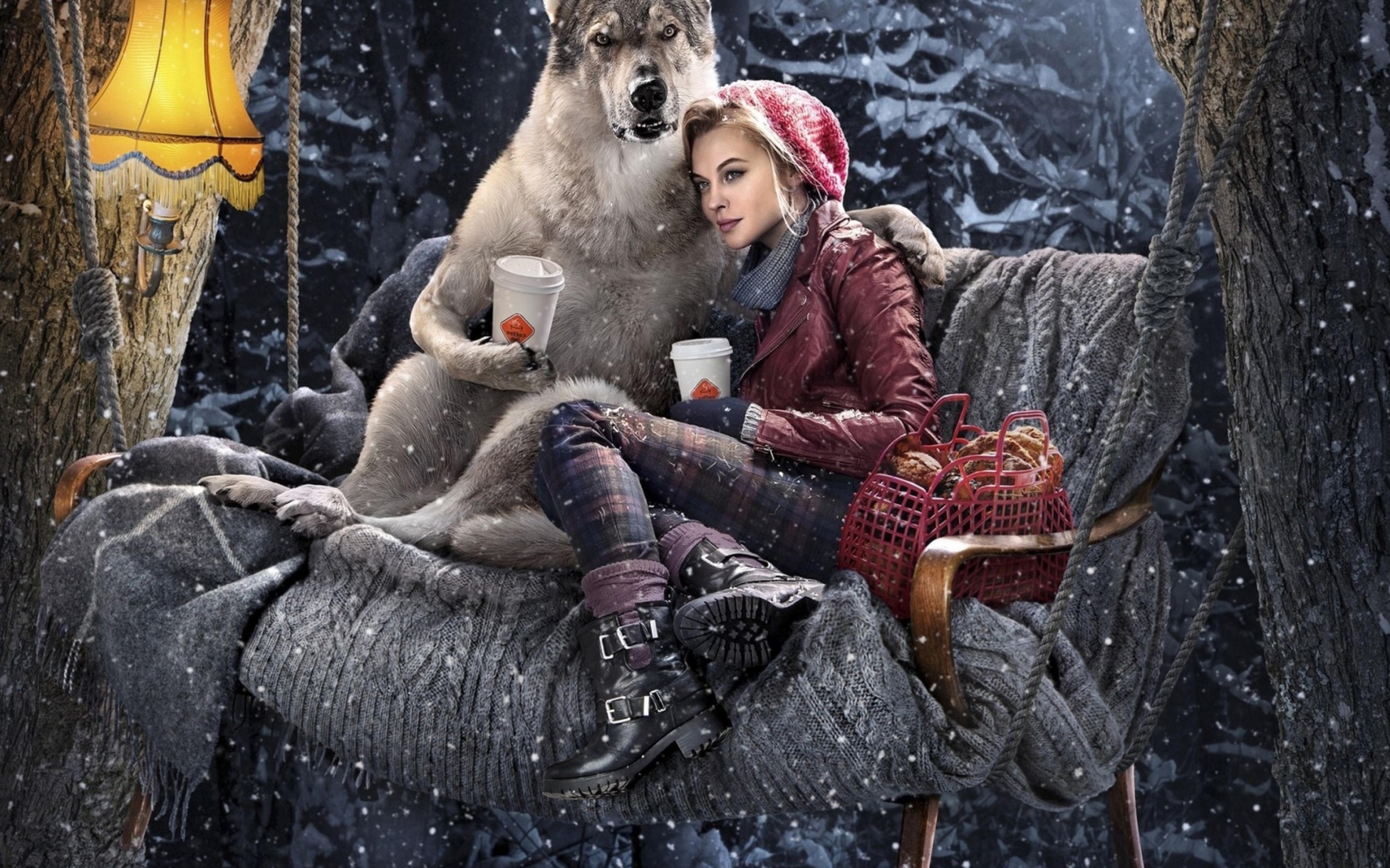 Fondo de pantalla Little Red Riding Hood with Wolf 2560x1600