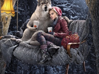 Little Red Riding Hood with Wolf wallpaper 320x240