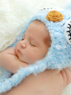 Cute Sleeping Baby Blue Hat wallpaper 240x320