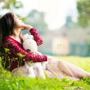 Cute Asian Girl With Plush Rabbit screenshot #1 128x128