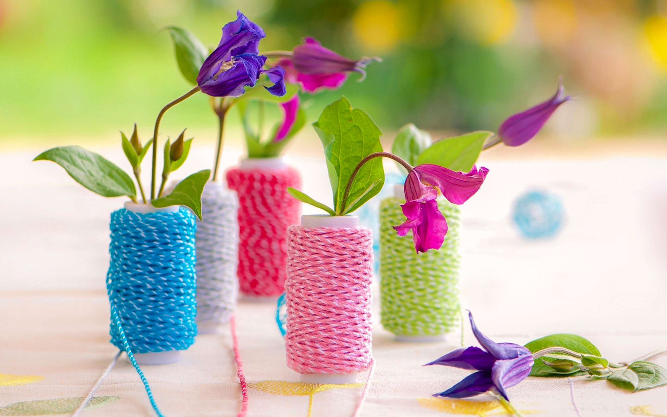 Fondo de pantalla Knitted flower vases 2560x1600