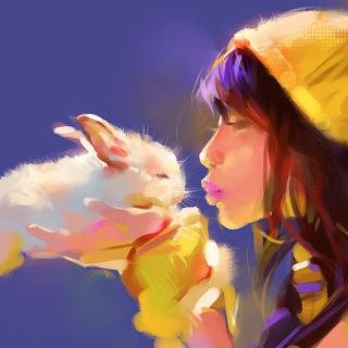Girl Kissing Rabbit Painting papel de parede para celular para iPad Air