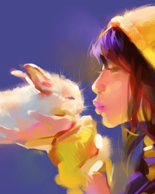 Girl Kissing Rabbit Painting papel de parede para celular para Nokia Lumia 1020