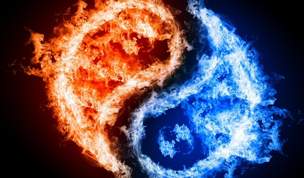 Обои Yin and yang, fire and water 1024x600