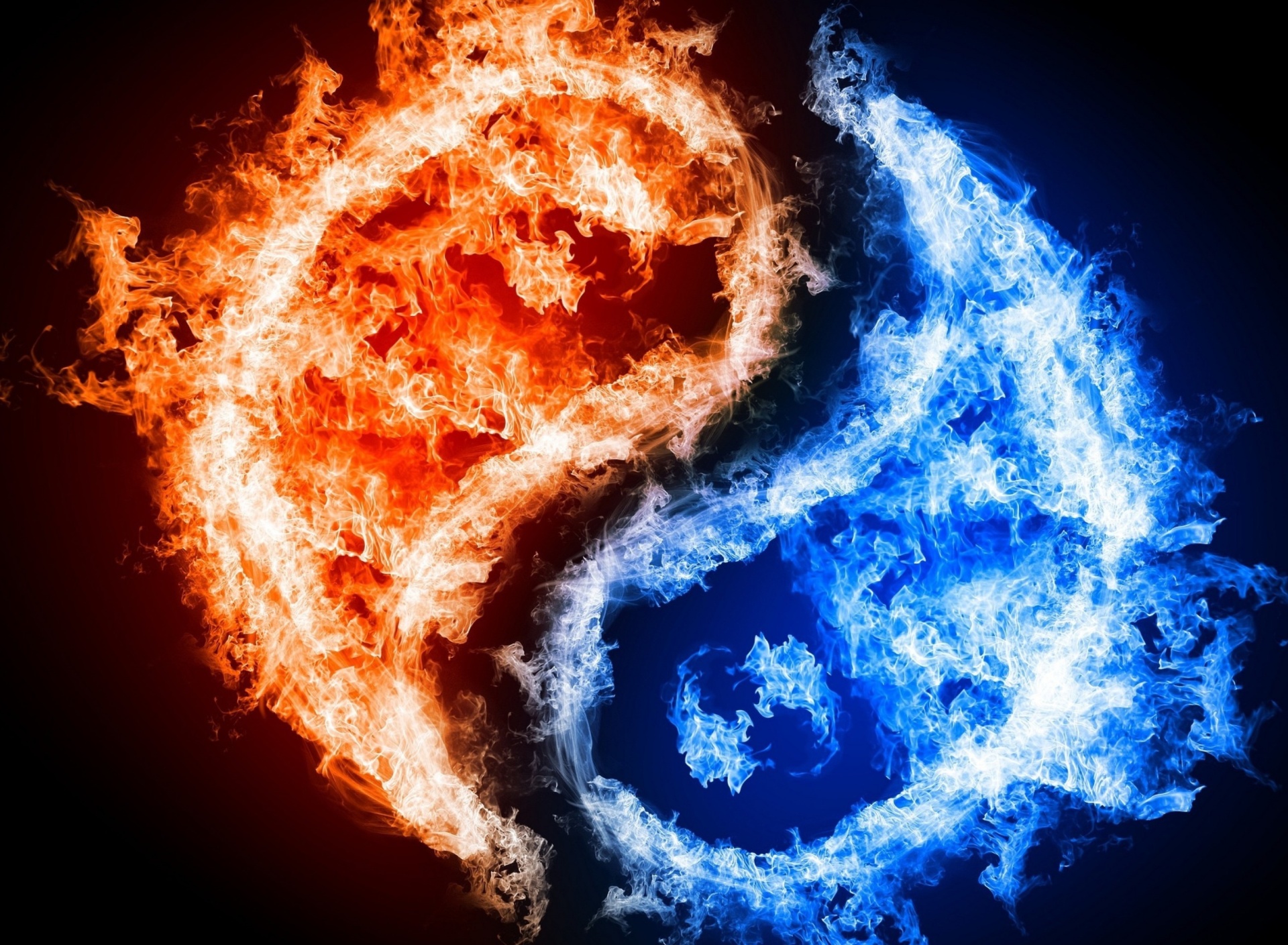 Обои Yin and yang, fire and water 1920x1408