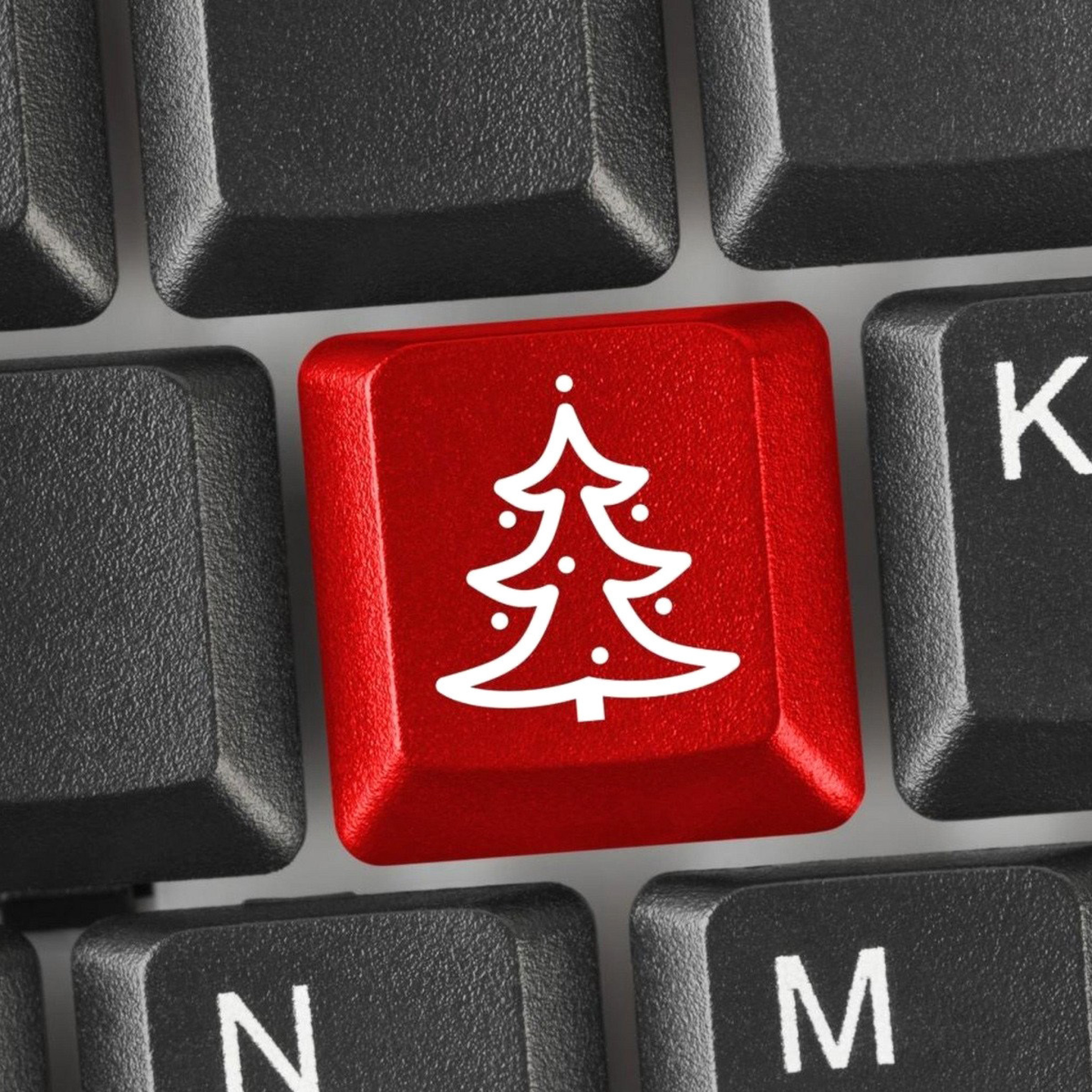 Fondo de pantalla Christmas Tree on Computer Keyboard 2048x2048