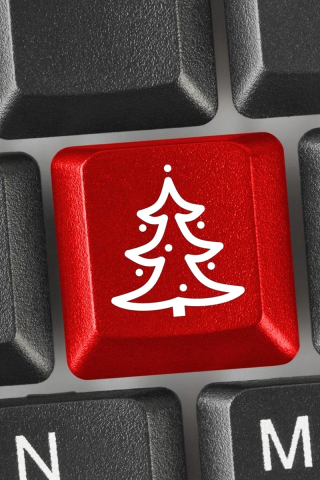 Fondo de pantalla Christmas Tree on Computer Keyboard 640x960