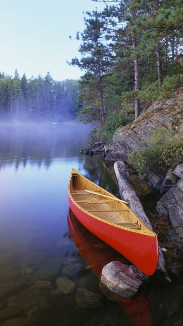 Red Boat On Lake wallpaper 360x640