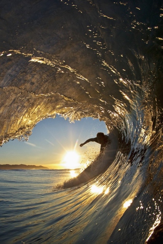 Fondo de pantalla Surfer Against Big Wave 320x480