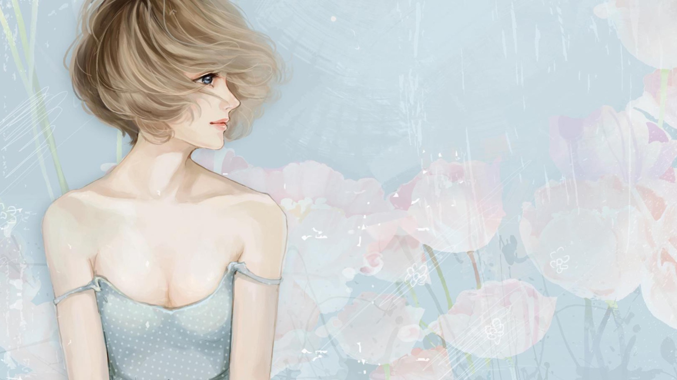 Pastel Tones Drawing Of Girl screenshot #1 1366x768