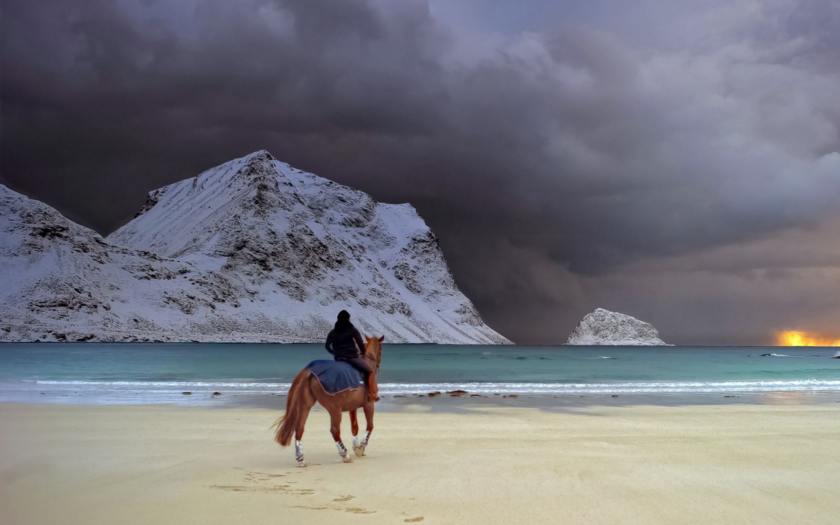 Horse on beach wallpaper 1680x1050