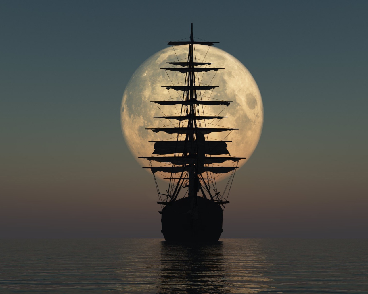 Screenshot №1 pro téma Ship Silhouette In Front Of Full Moon 1280x1024