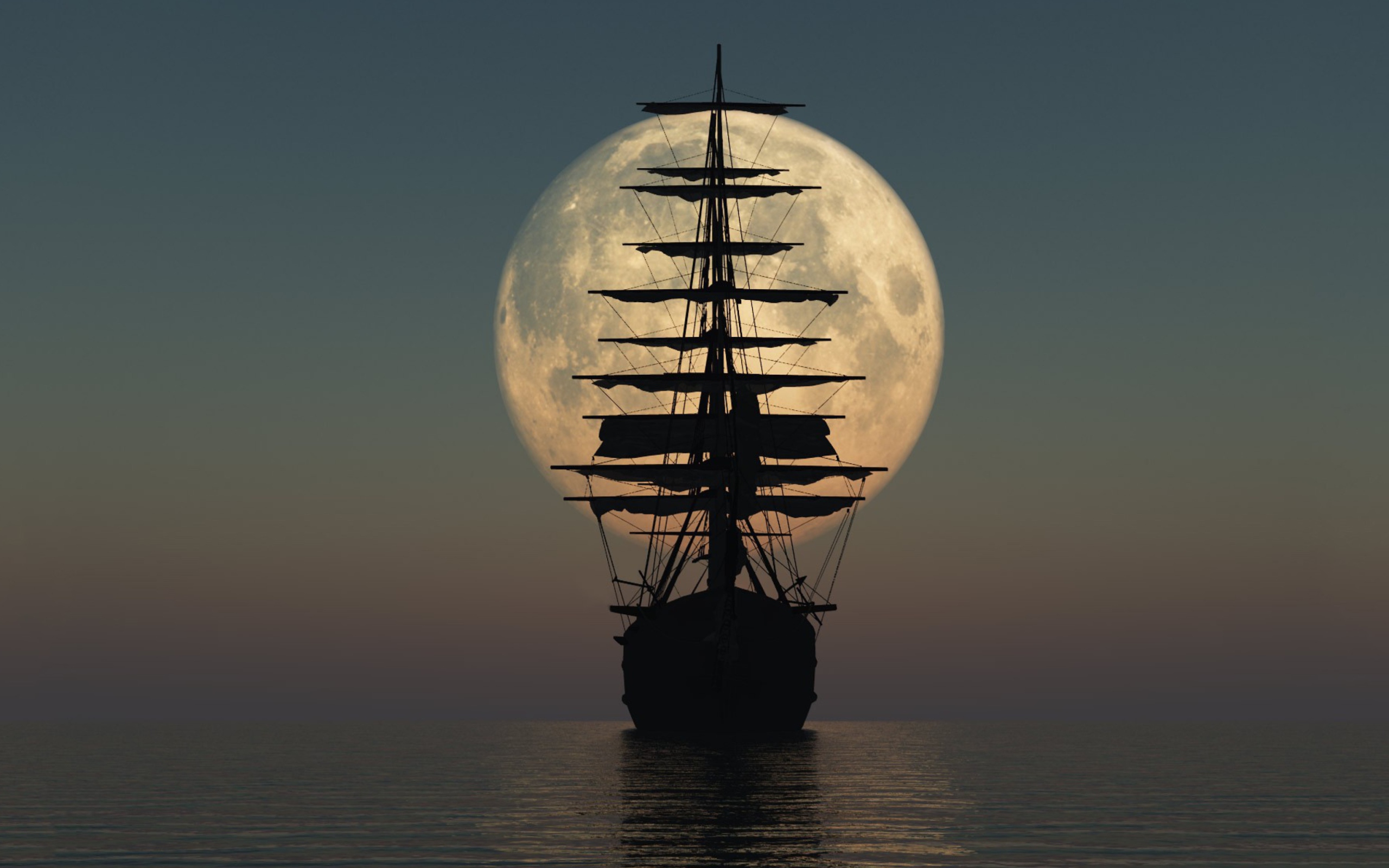 Ship Silhouette In Front Of Full Moon screenshot #1 2560x1600