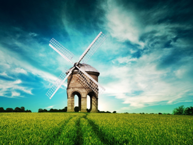 Fondo de pantalla Old Mill In Field 640x480