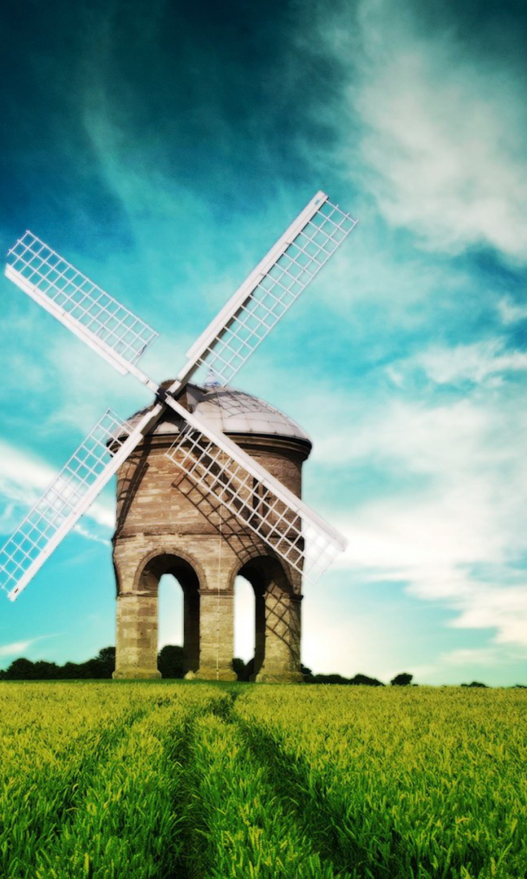 Old Mill In Field wallpaper 768x1280