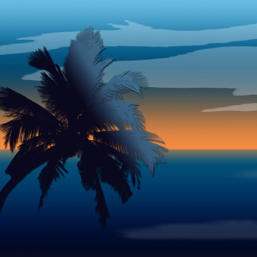 Palm And Sunset Computer Graphic wallpaper 1024x1024