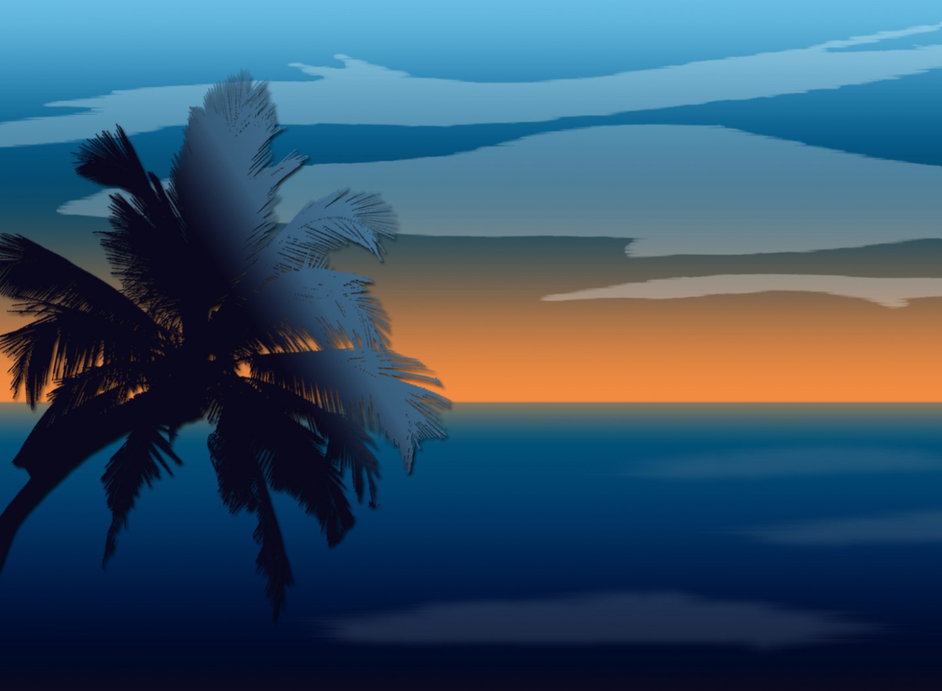 Palm And Sunset Computer Graphic wallpaper 1920x1408