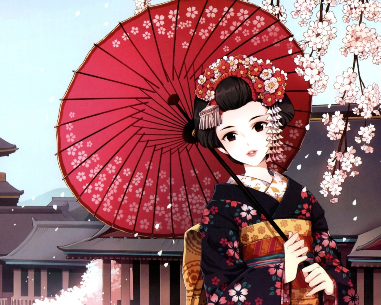 Screenshot №1 pro téma Japanese Girl With Umbrella 1280x1024