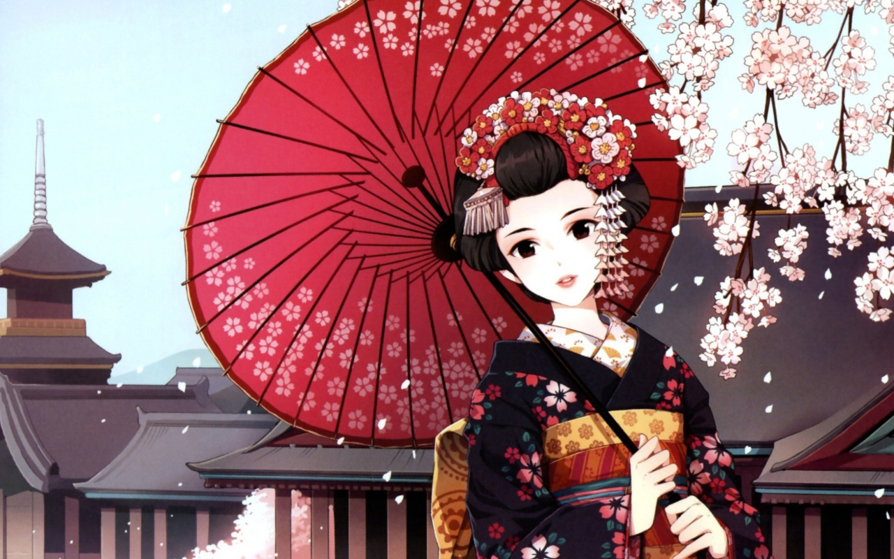 Japanese Girl With Umbrella wallpaper 1280x800