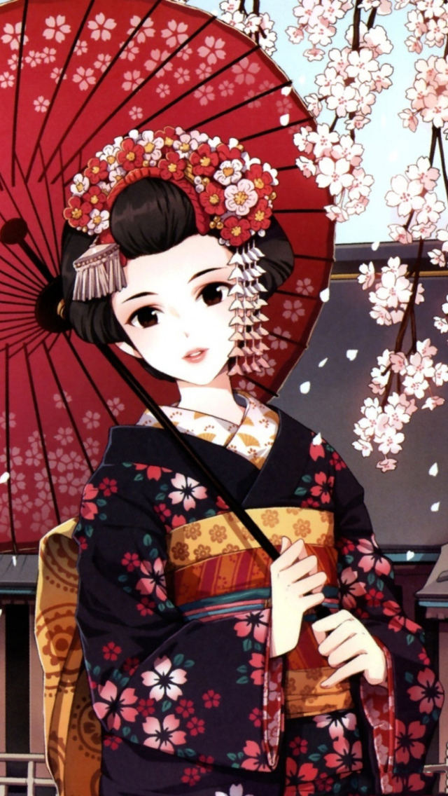Das Japanese Girl With Umbrella Wallpaper 640x1136