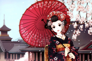 Free Japanese Girl With Umbrella Picture for Android, iPhone and iPad