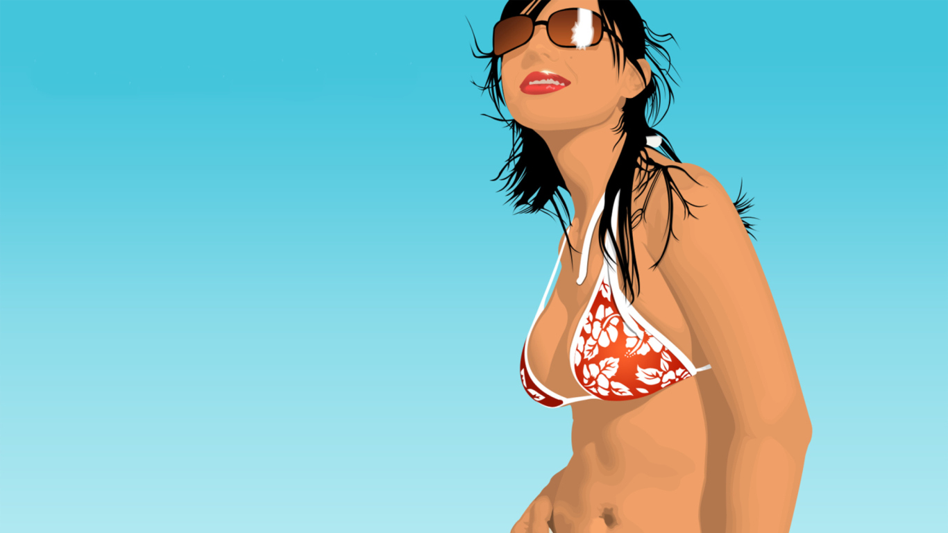 Screenshot №1 pro téma Girl On The Beach 1366x768