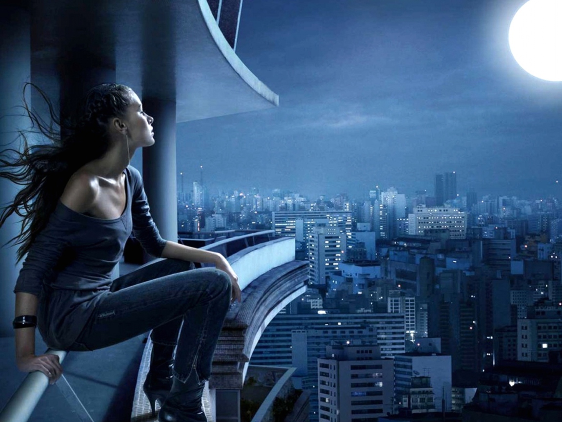 Fondo de pantalla Night Walk On Roofs 1152x864