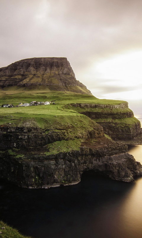 Sfondi Gasadalur west side Faroe Islands 480x800