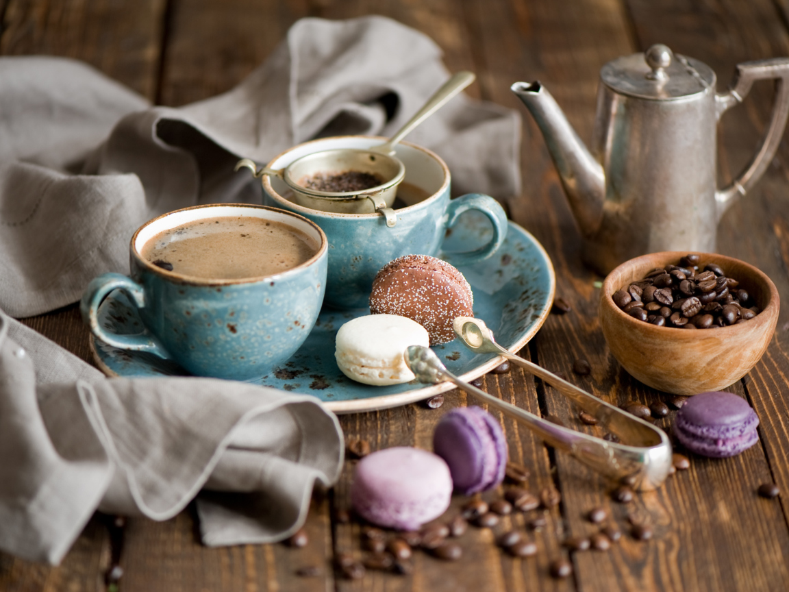 Das Vintage Coffee Cups And Macarons Wallpaper 1152x864