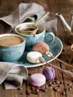 Das Vintage Coffee Cups And Macarons Wallpaper 240x320
