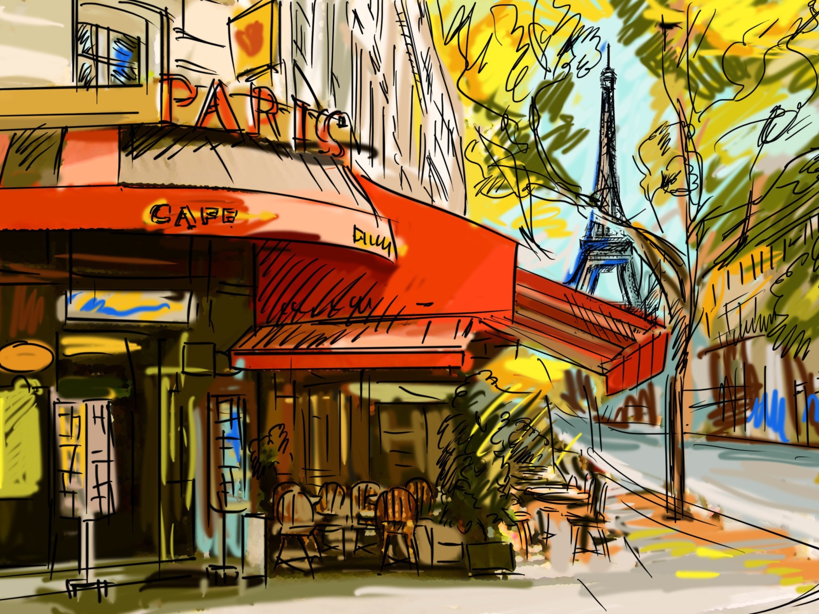 Обои Paris Street Scene 1600x1200