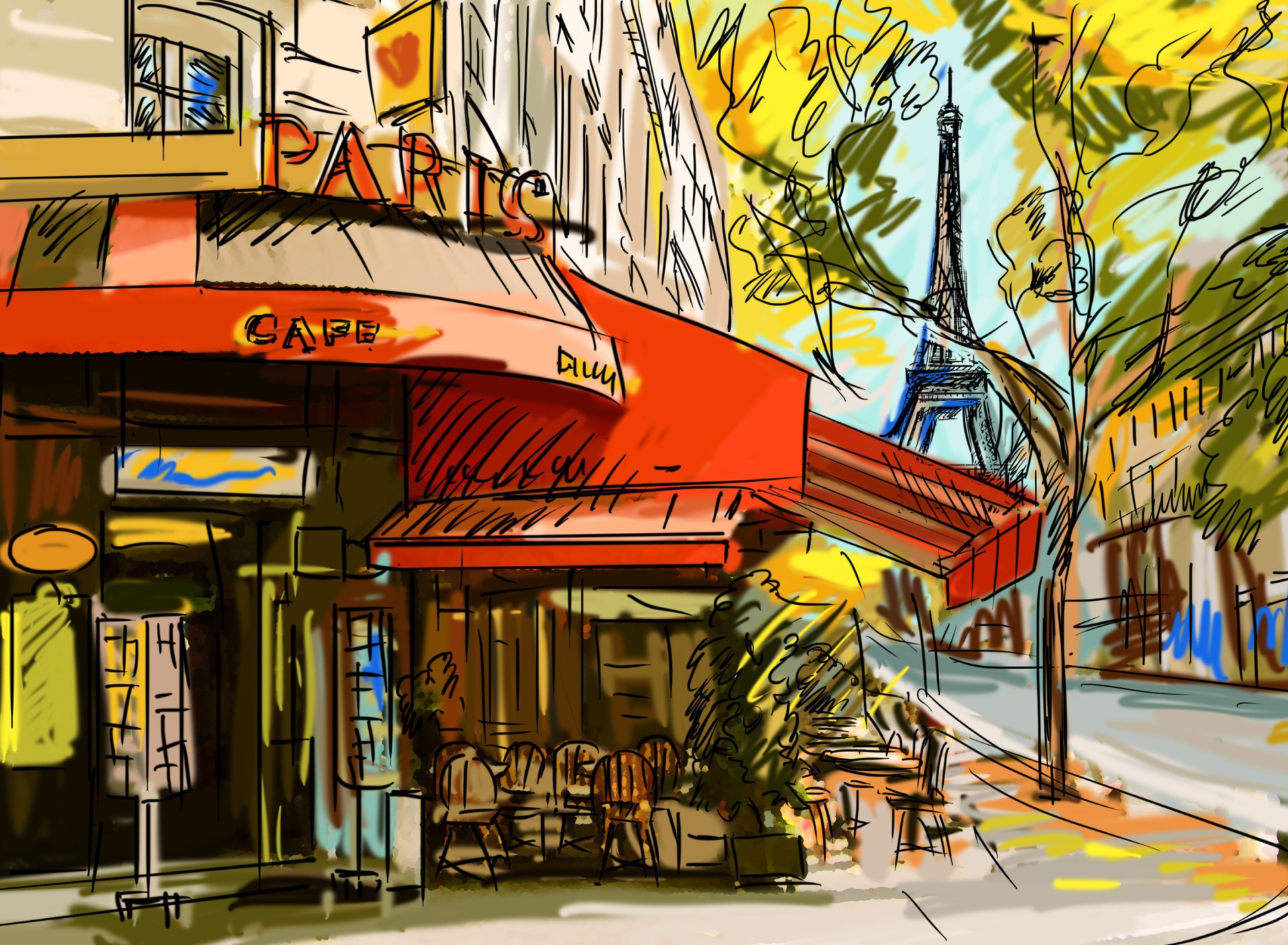 Обои Paris Street Scene 1920x1408