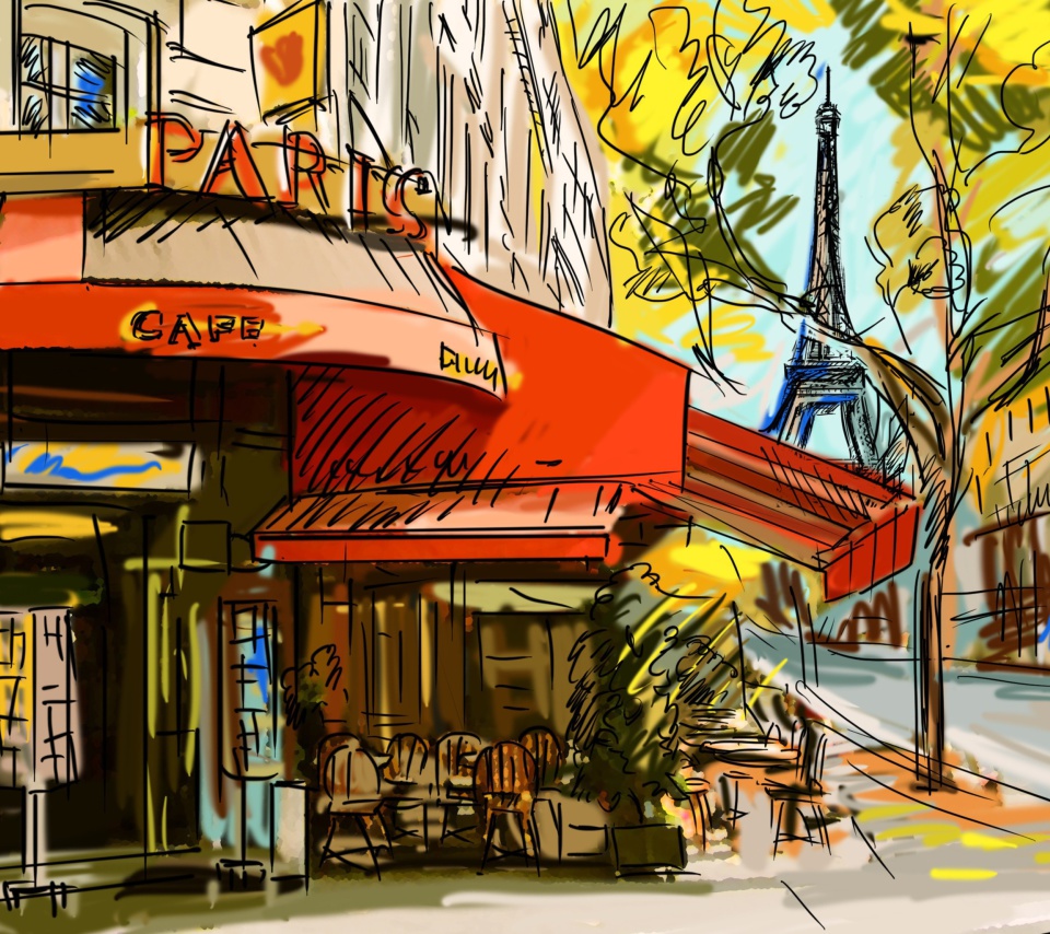 Das Paris Street Scene Wallpaper 960x854