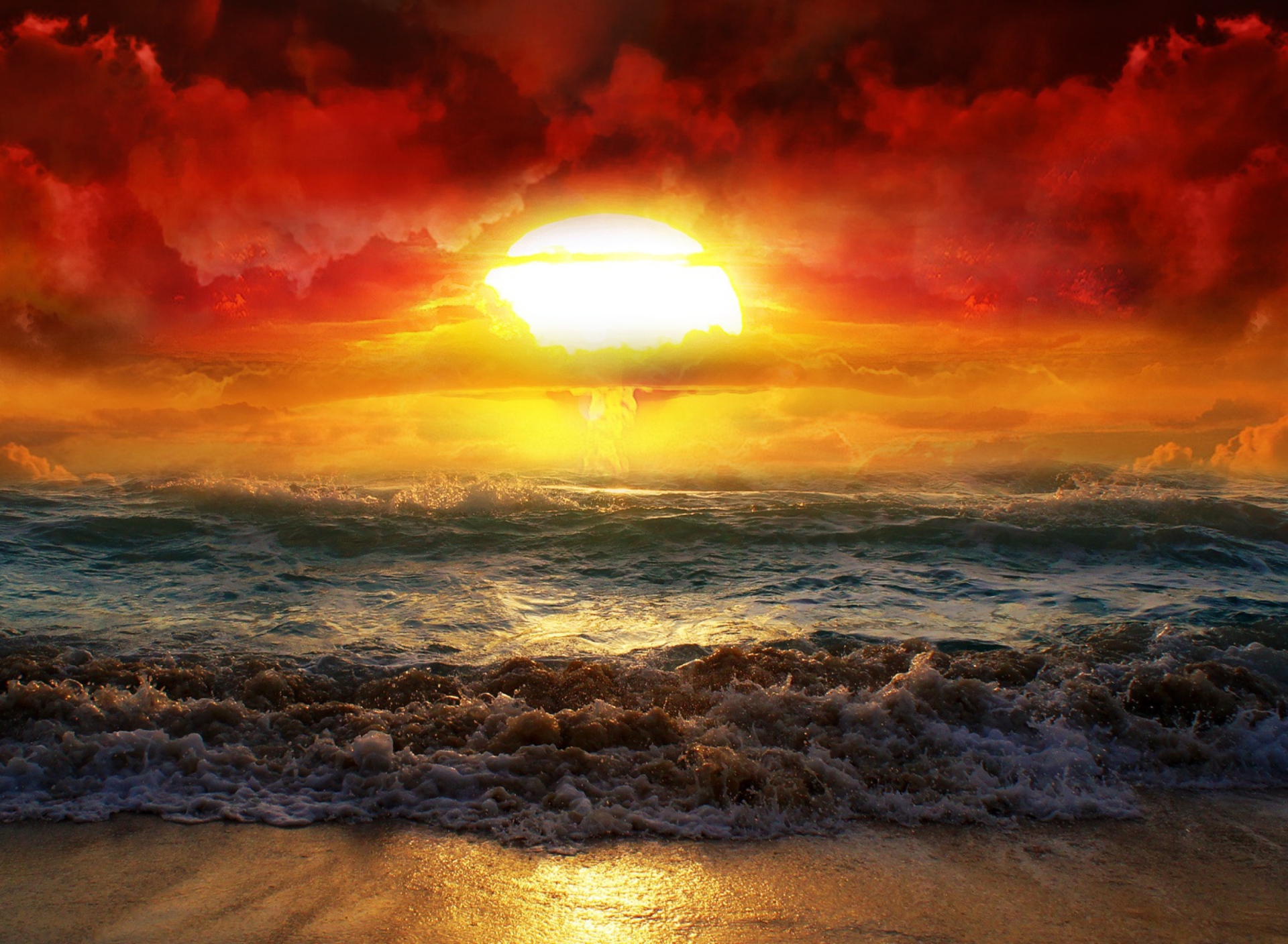 Das Fire Kissed Ocean Water Wallpaper 1920x1408