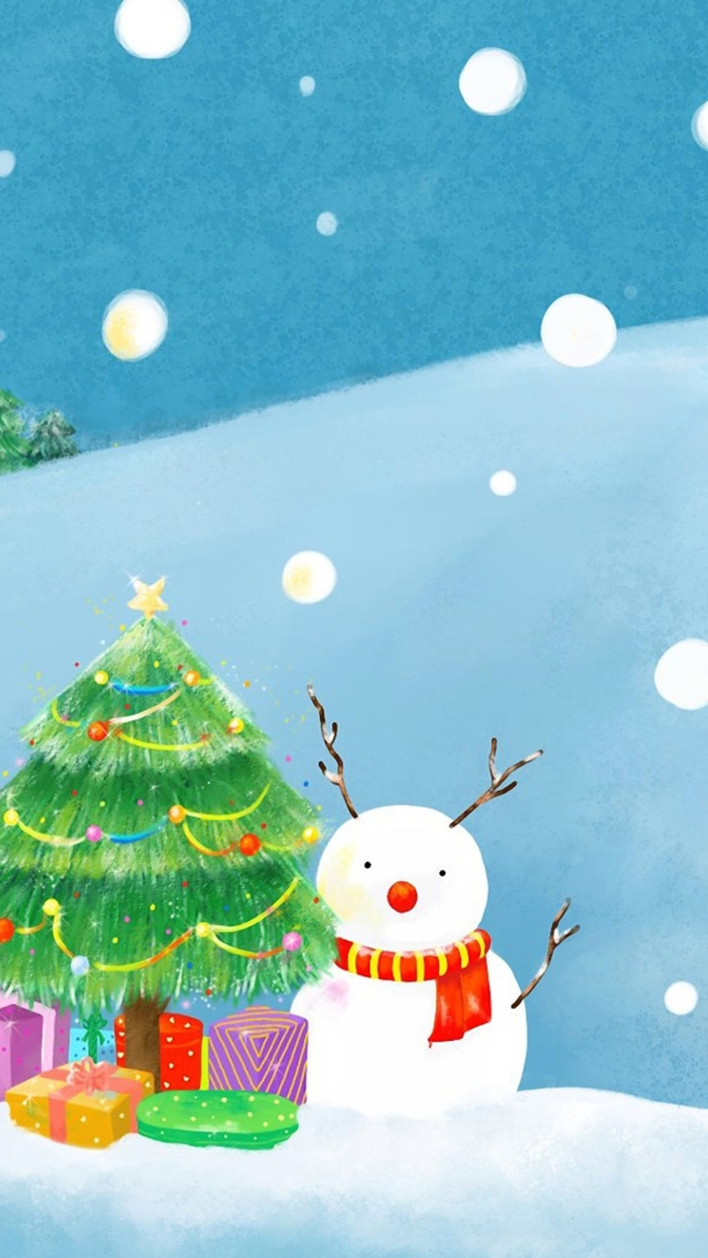 Christmas Tree And Snowman wallpaper 640x1136
