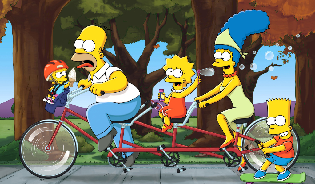 The Simpsons Maggie, Marge, Homer and Bart wallpaper 1024x600