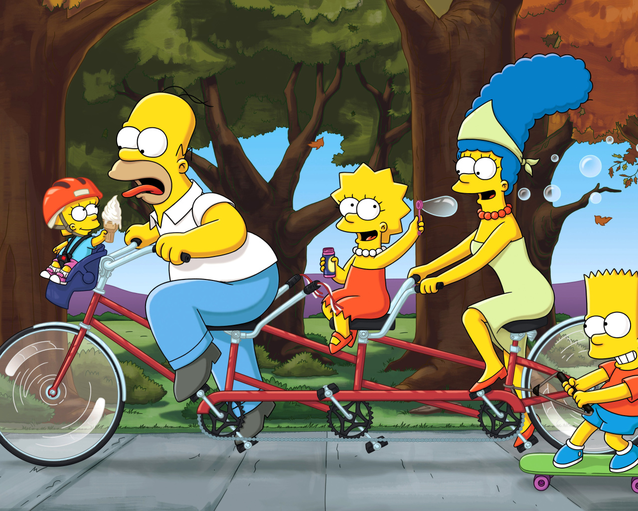 Fondo de pantalla The Simpsons Maggie, Marge, Homer and Bart 1280x1024