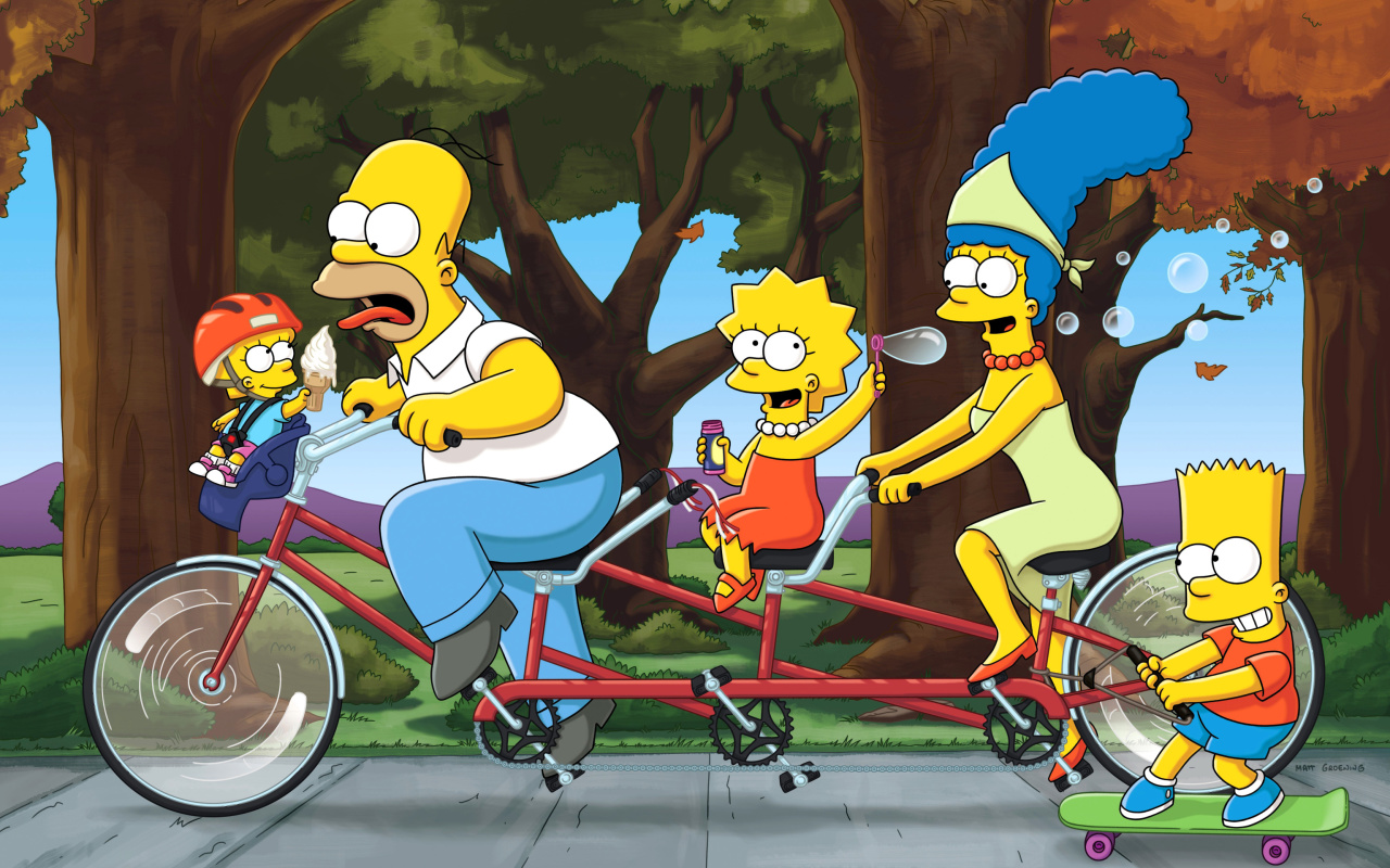 Обои The Simpsons Maggie, Marge, Homer and Bart 1280x800