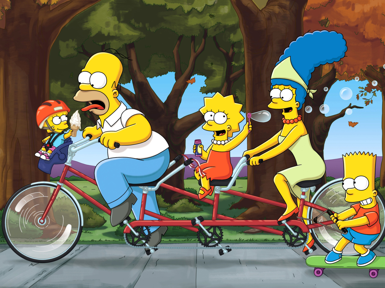 Das The Simpsons Maggie, Marge, Homer and Bart Wallpaper 1280x960