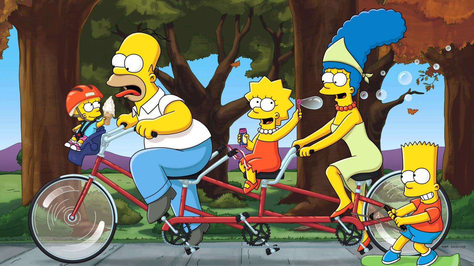 Обои The Simpsons Maggie, Marge, Homer and Bart 1600x900