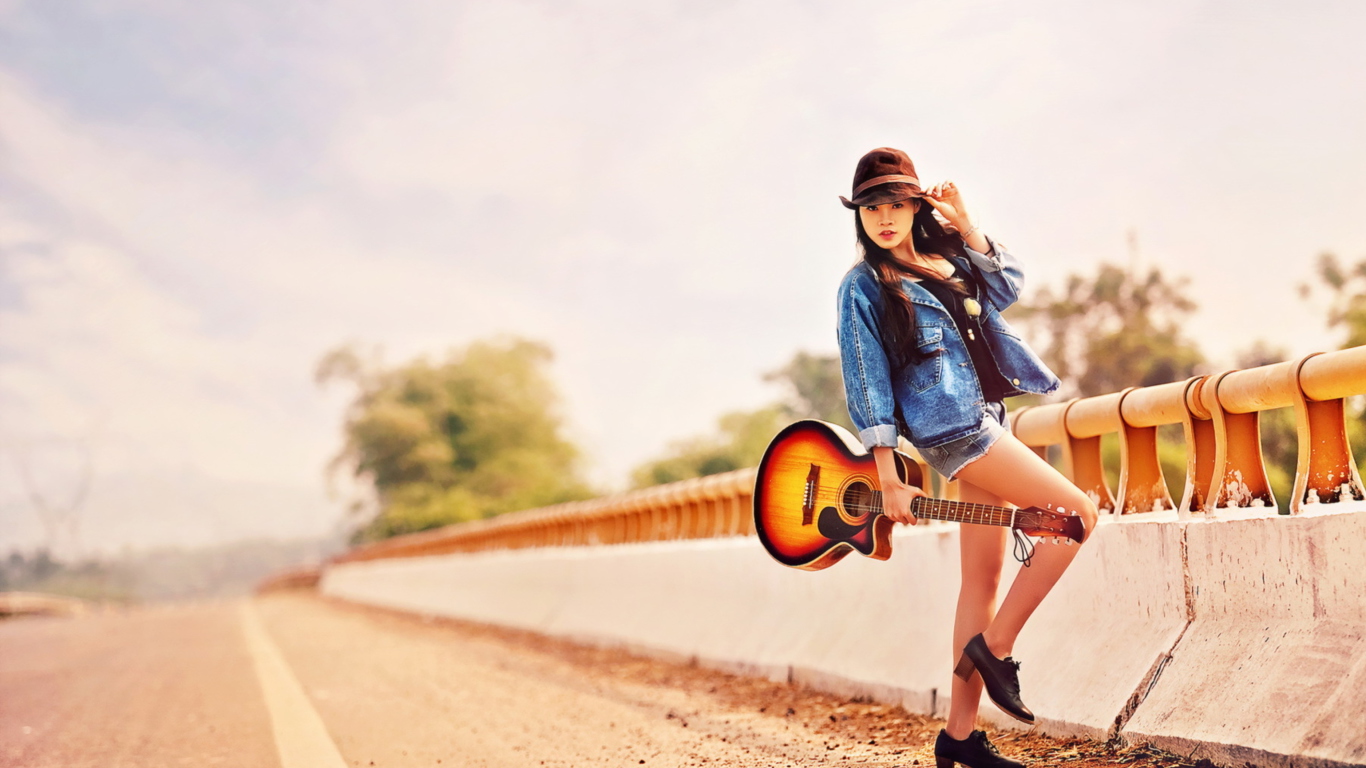 Обои Girl With Guitar 1366x768