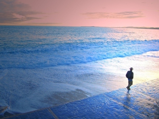 Fondo de pantalla Man Walking By Beach 320x240