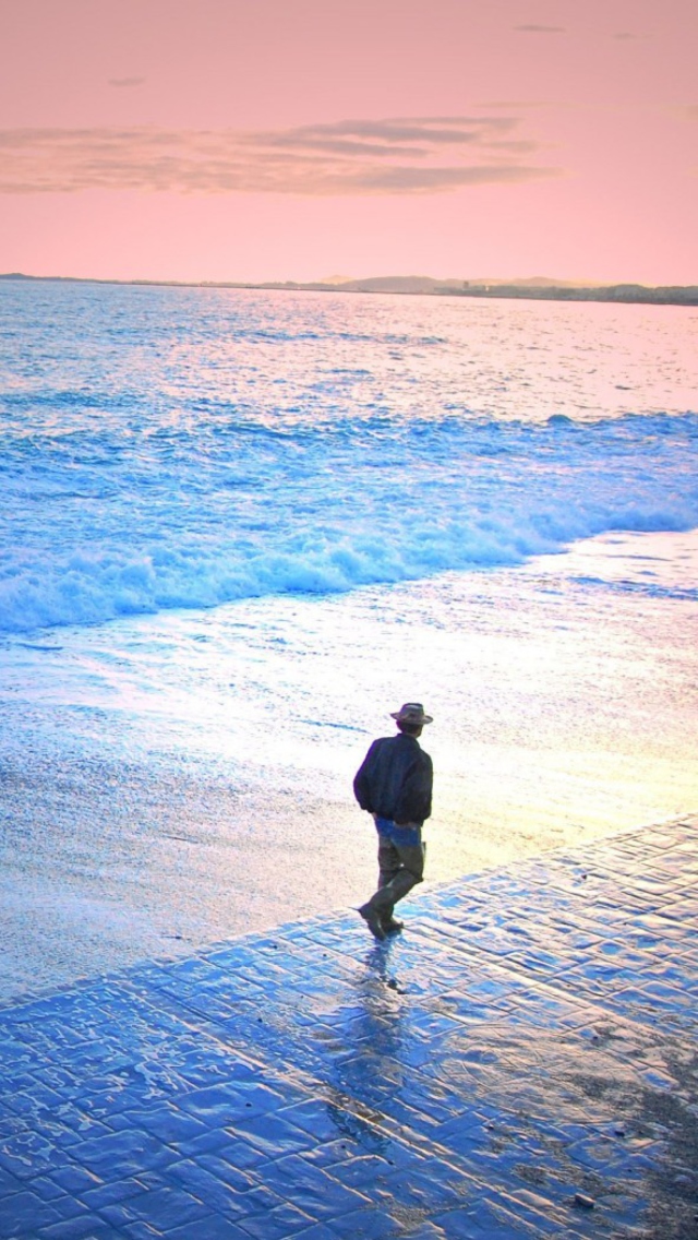 Man Walking By Beach wallpaper 640x1136