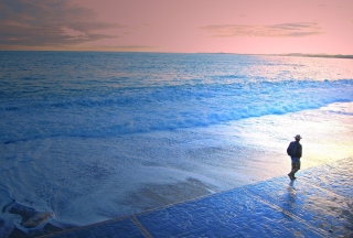 Man Walking By Beach Picture for Android, iPhone and iPad