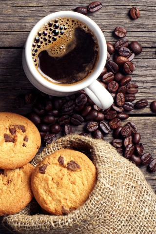 Perfect Morning Coffee With Cookies wallpaper 320x480