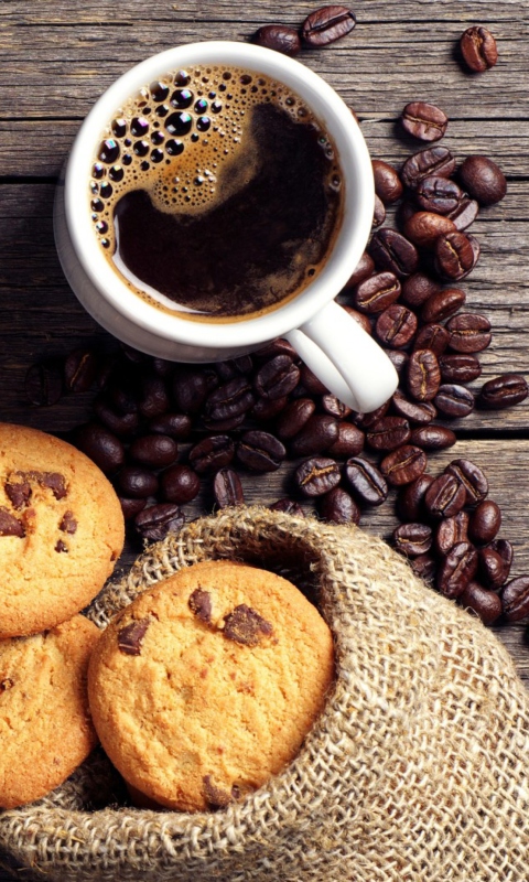Perfect Morning Coffee With Cookies wallpaper 480x800