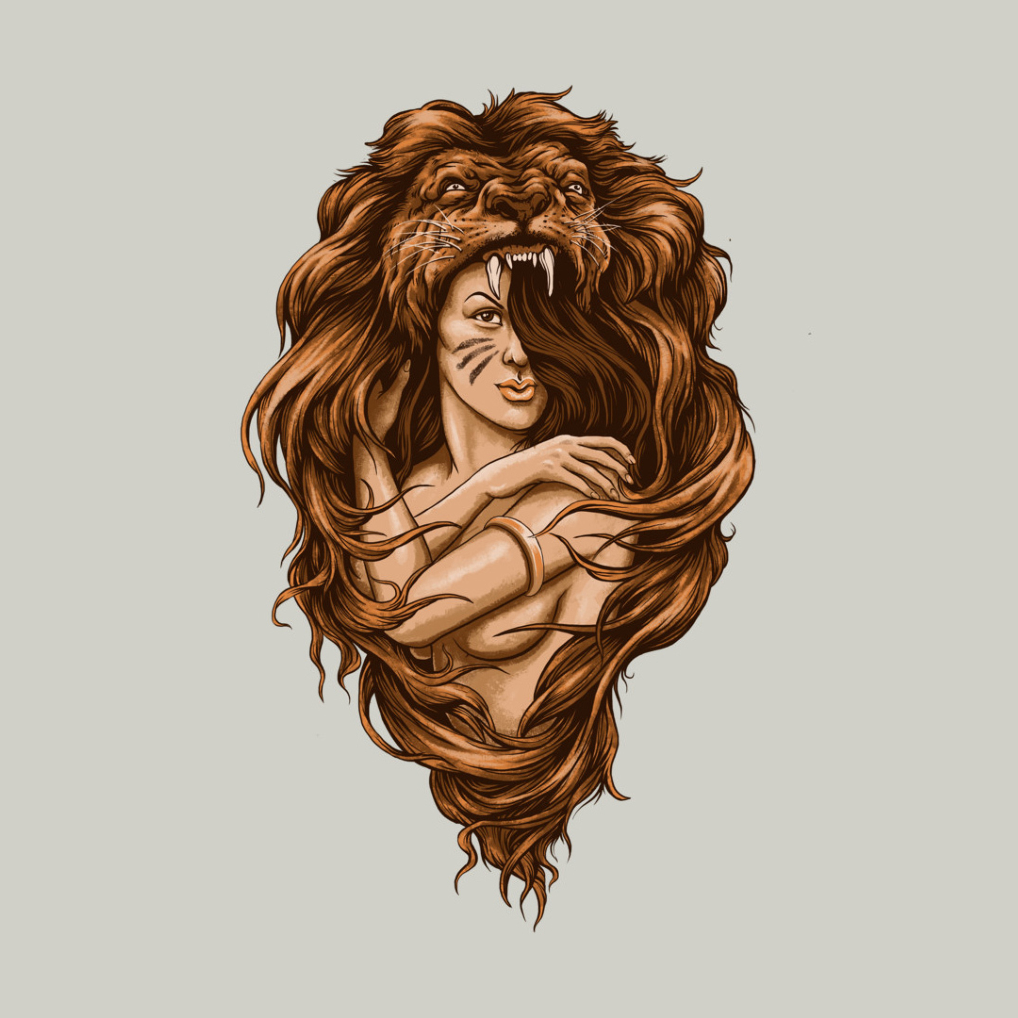 Lion Girl Illustration wallpaper 2048x2048